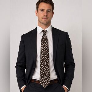 Carlos Devenezia Silk Tie Roma Barcelona Brown Geometric Classic(B123)